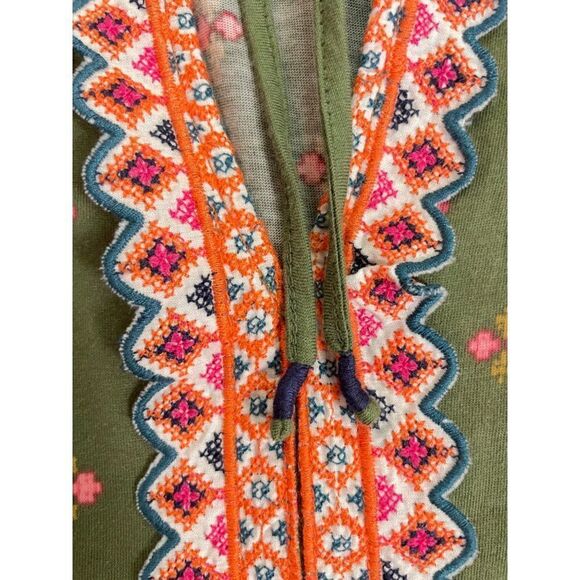 Anthropologie Sigrid Green Orange Embroidered Top XS - Picture 6 of 7